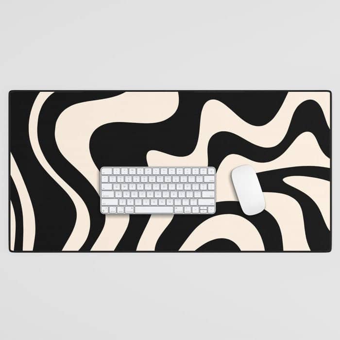Retro Liquid Swirl Abstract In Black And Almond Cream  Desk Mat