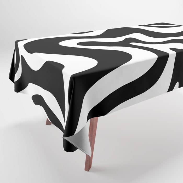 Liquid Swirl Abstract Pattern In Black And White Tablecloth