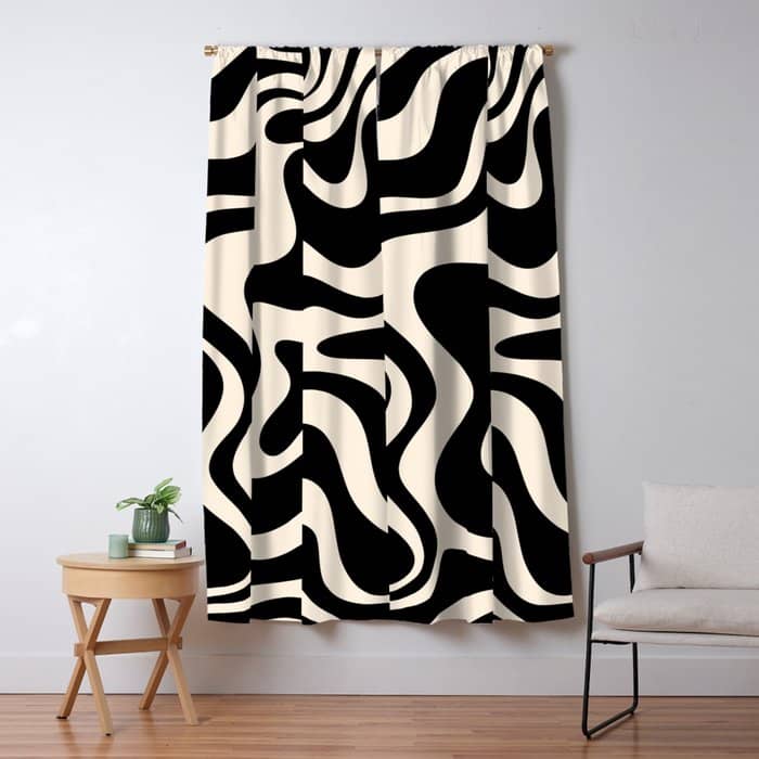 Retro Liquid Swirl Abstract In Black And Almond Cream  Window Curtain