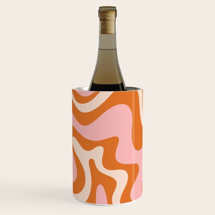 Liquid Swirl Retro Abstract Pattern In Orange Pink Cream Wine Chiller
