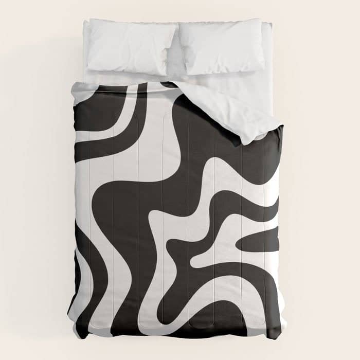 Liquid Swirl Abstract Pattern In Black And White Comforter