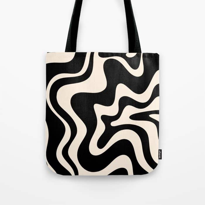 Retro Liquid Swirl Abstract In Black And Almond Cream  Tote Bag