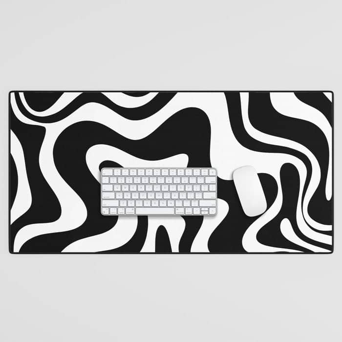 Liquid Swirl Abstract Pattern In Black And White Desk Mat