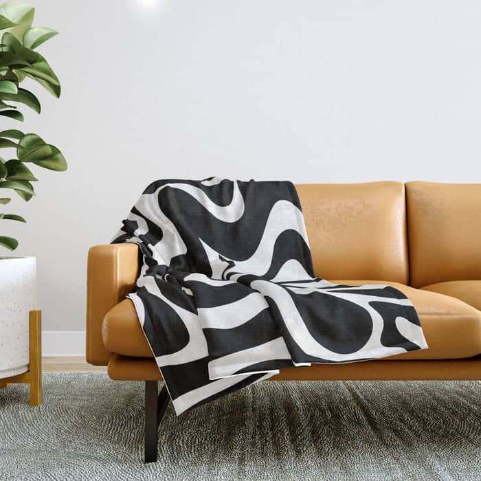 Liquid Swirl Abstract Pattern In Black And White Throw Blanket
