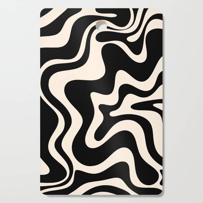 Retro Liquid Swirl Abstract In Black And Almond Cream  Cutting Board