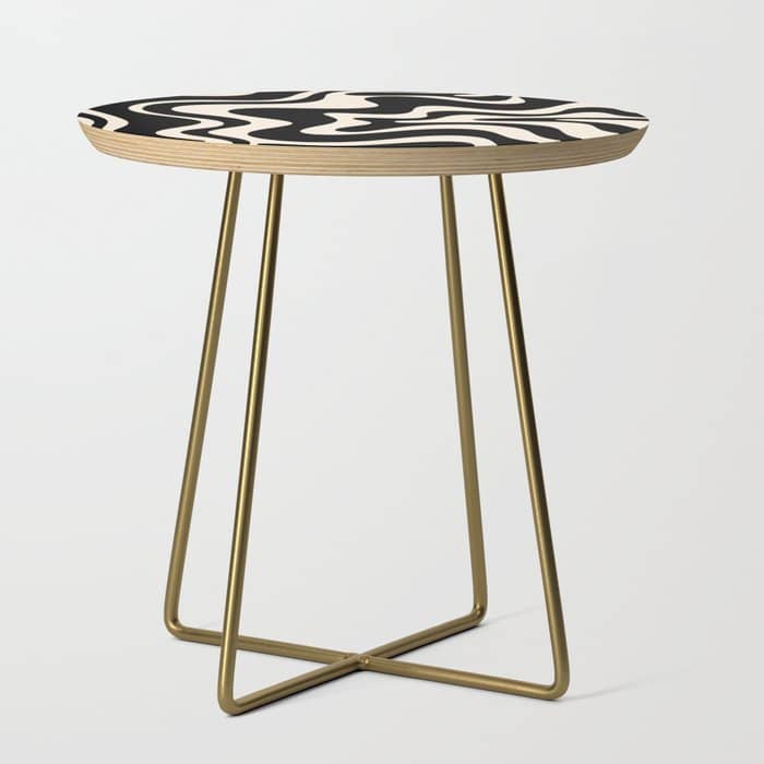 Retro Liquid Swirl Abstract In Black And Almond Cream  Side Table