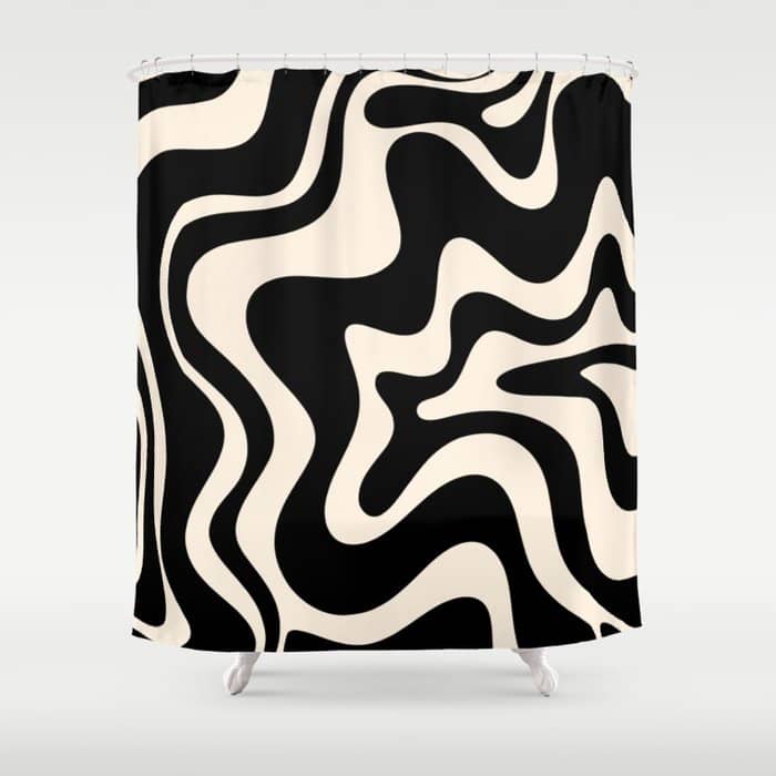 Retro Liquid Swirl Abstract In Black And Almond Cream  Shower Curtain