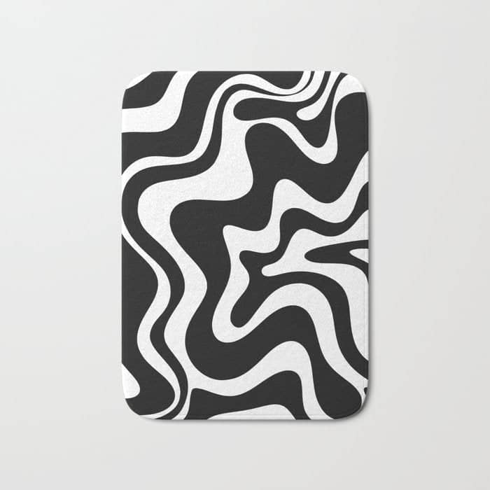 Liquid Swirl Abstract Pattern In Black And White Bath Mat