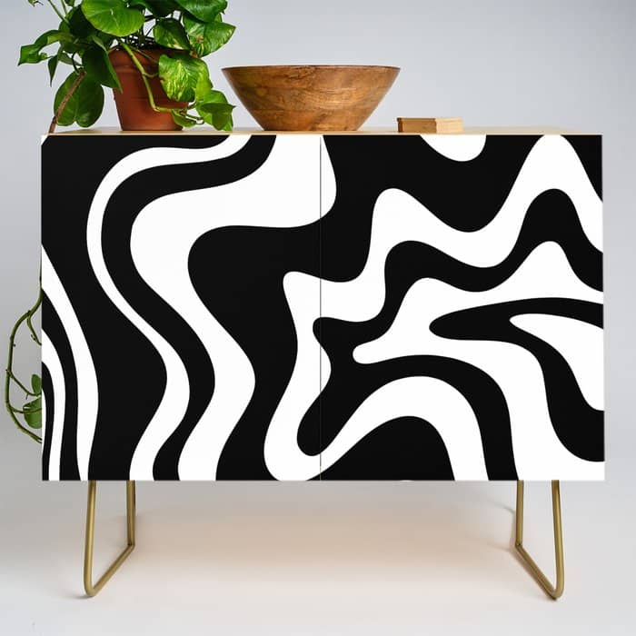 Liquid Swirl Abstract Pattern In Black And White Credenza