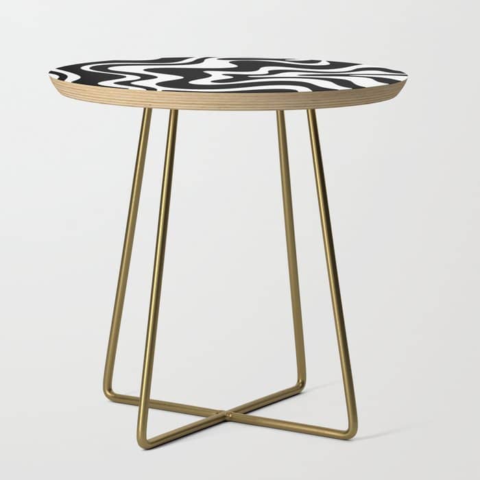 Liquid Swirl Abstract Pattern In Black And White Side Table