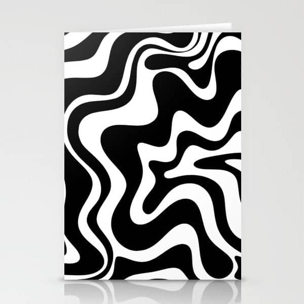 Liquid Swirl Abstract Pattern In Black And White Stationery Card