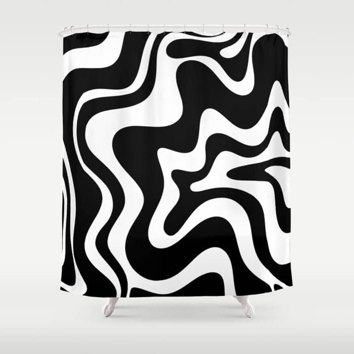 Liquid Swirl Abstract Pattern In Black And White Shower Curtain