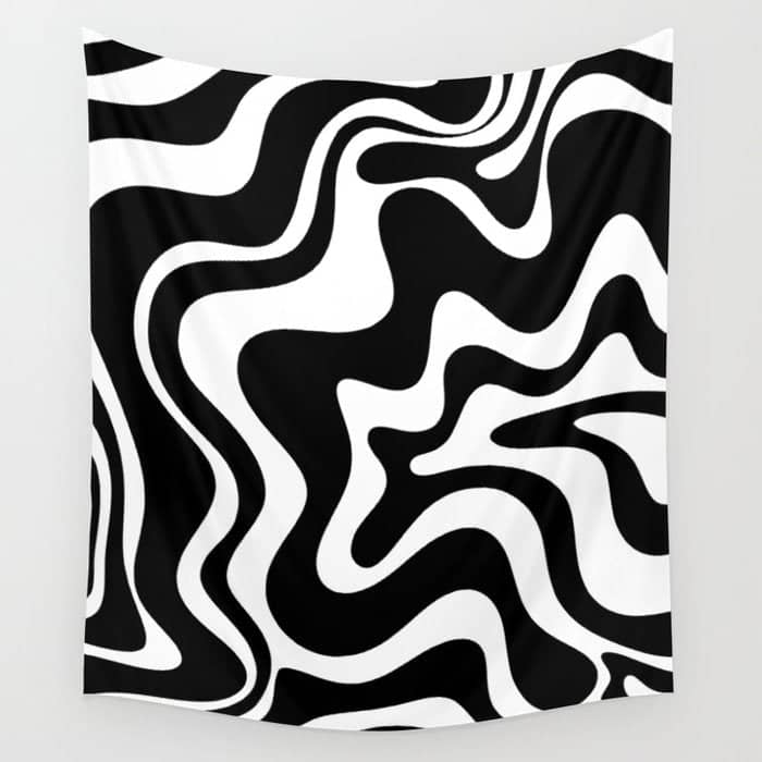 Liquid Swirl Abstract Pattern In Black And White Wall Tapestry