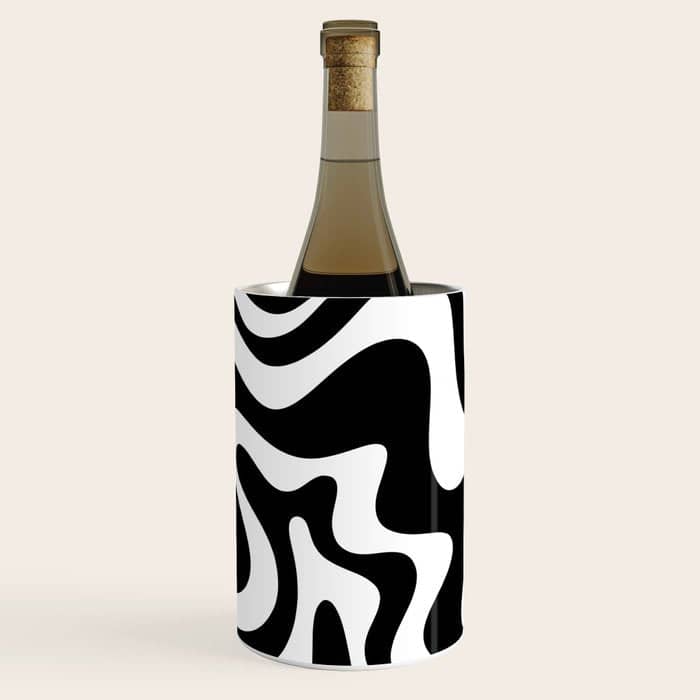 Liquid Swirl Abstract Pattern In Black And White Wine Chiller