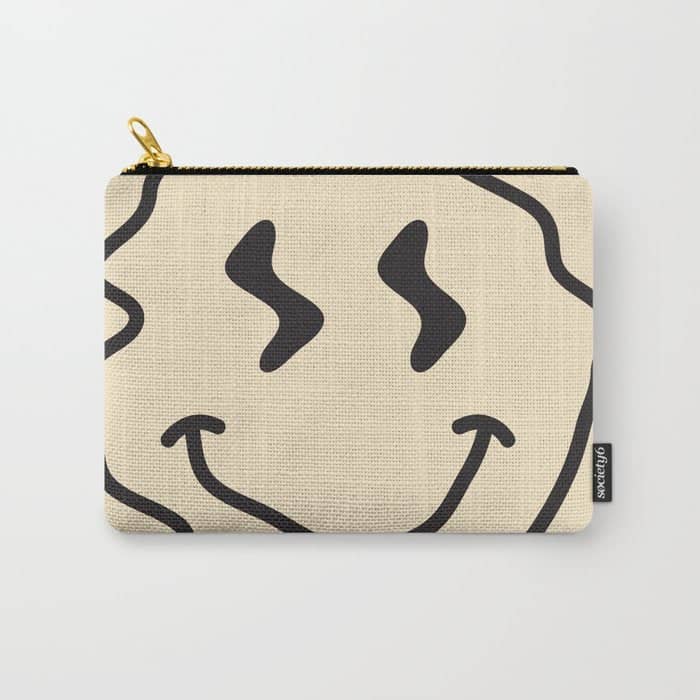 Wonky Smiley Face - Black And Cream Carry All Pouch