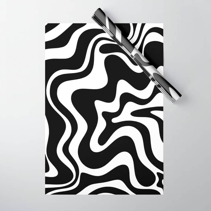 Liquid Swirl Abstract Pattern In Black And White Wrapping Paper