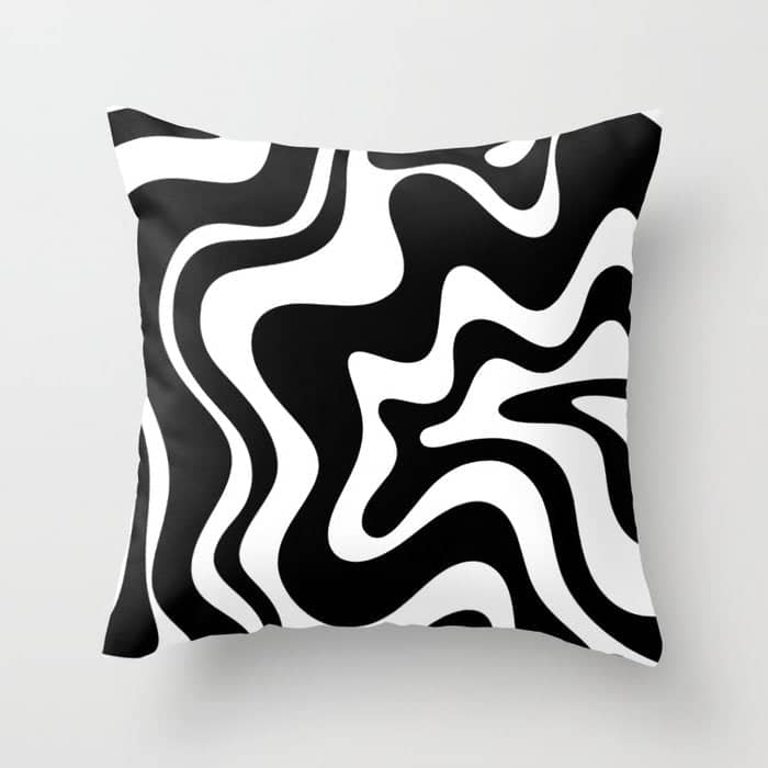 Liquid Swirl Abstract Pattern In Black And White Throw Pillow