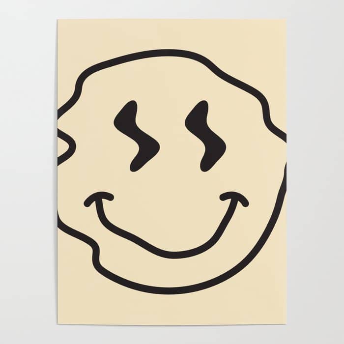 Wonky Smiley Face - Black And Cream Poster