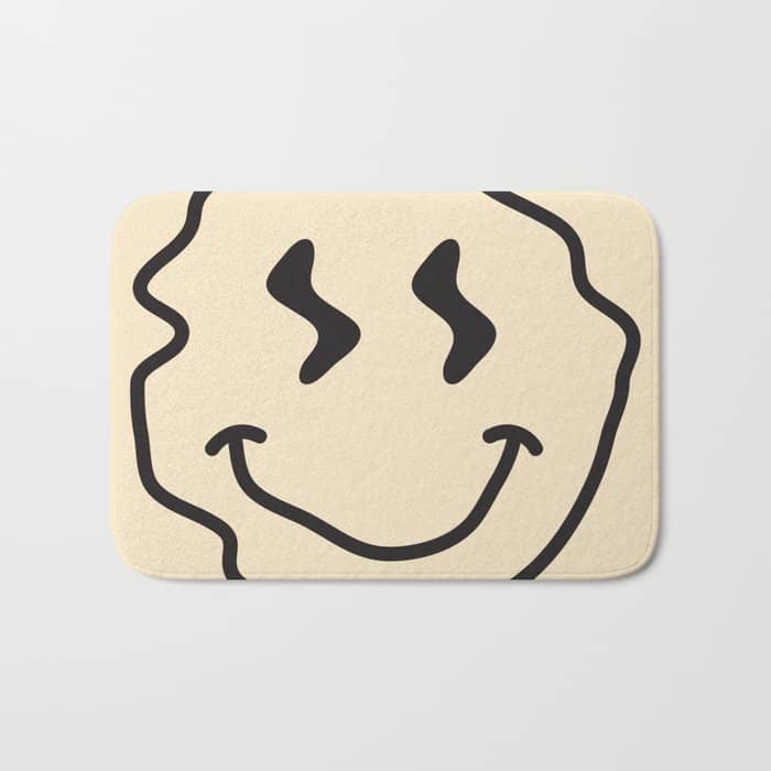 Wonky Smiley Face - Black And Cream Bath Mat
