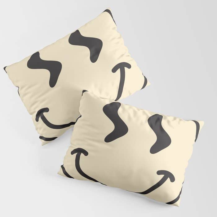 Wonky Smiley Face - Black And Cream Pillow Sham