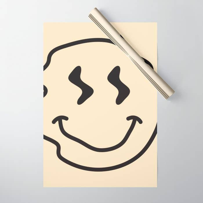 Wonky Smiley Face - Black And Cream Wrapping Paper