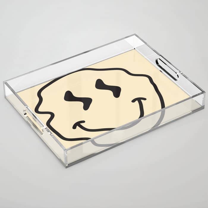 Wonky Smiley Face - Black And Cream Acrylic Tray