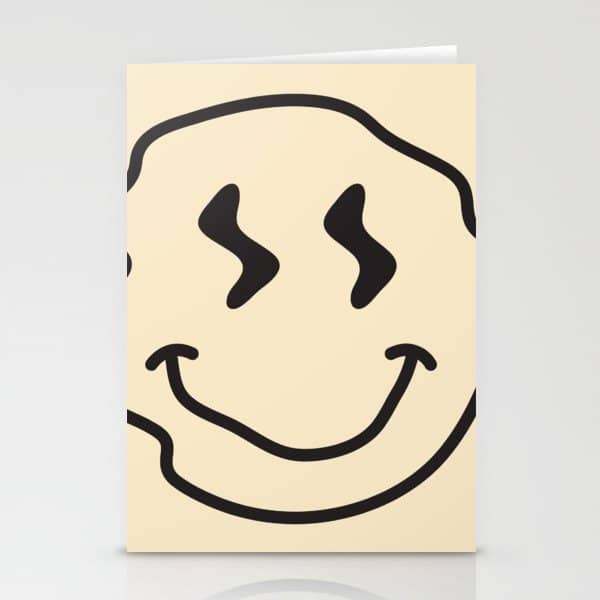 Wonky Smiley Face - Black And Cream Stationery Card