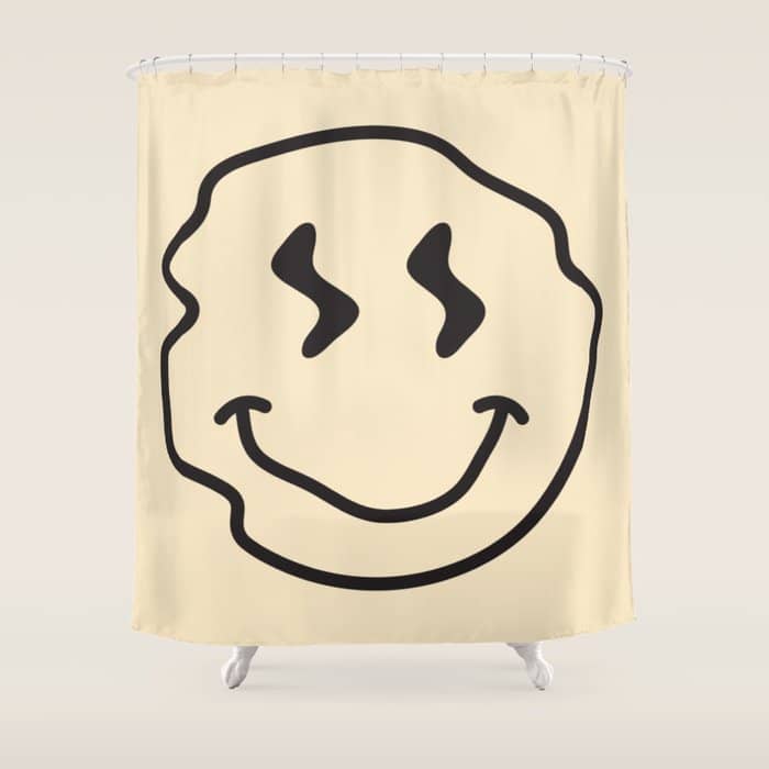 Wonky Smiley Face - Black And Cream Shower Curtain