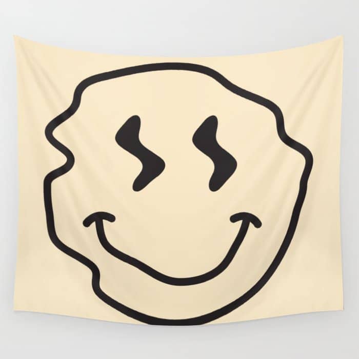 Wonky Smiley Face - Black And Cream Wall Tapestry