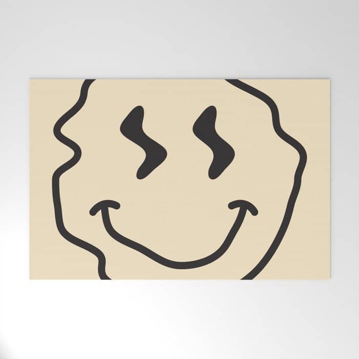 Wonky Smiley Face - Black And Cream Welcome Mat