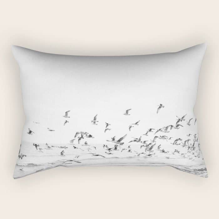 "Seagulls" | Coastal Black And White Photo | Film Photography | Beach Rectangular Pillow