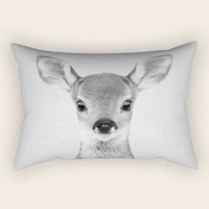 Baby Deer - Black & White Rectangular Pillow