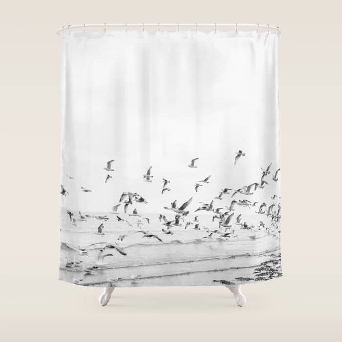 "Seagulls" | Coastal Black And White Photo | Film Photography | Beach Shower Curtain