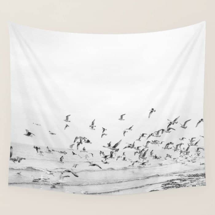 "Seagulls" | Coastal Black And White Photo | Film Photography | Beach Wall Tapestry