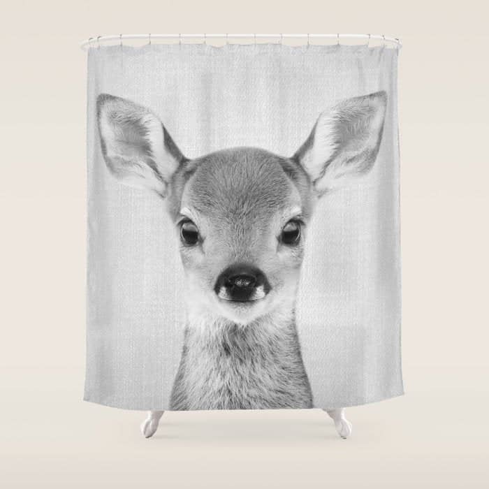 Baby Deer - Black & White Shower Curtain