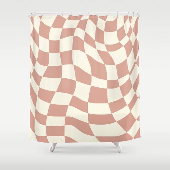 Checkers Coral Summer Beach Shower Curtain