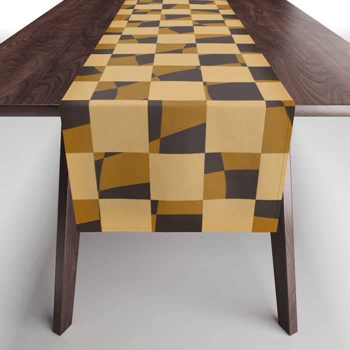 Abstract Checked In Golden Ochre Table Runner