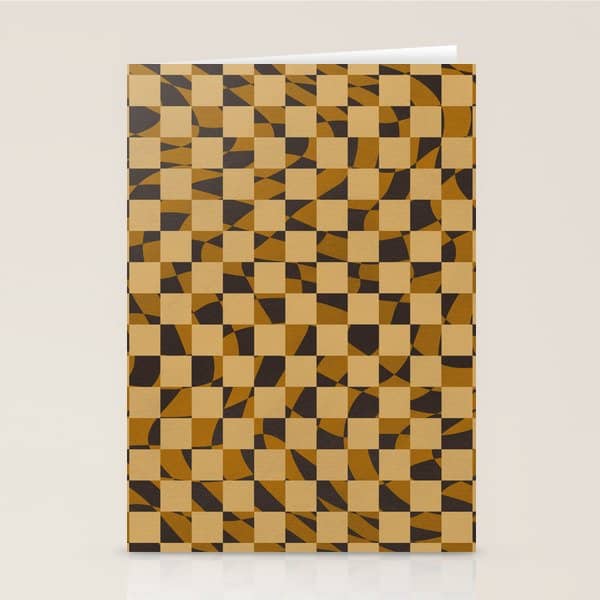 Abstract Checked In Golden Ochre Stationery Card