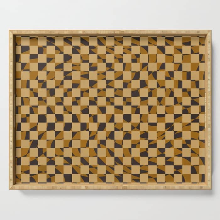 Abstract Checked In Golden Ochre Serving Tray