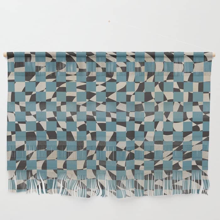 Abstract Checked Blue And Black Wall Hanging