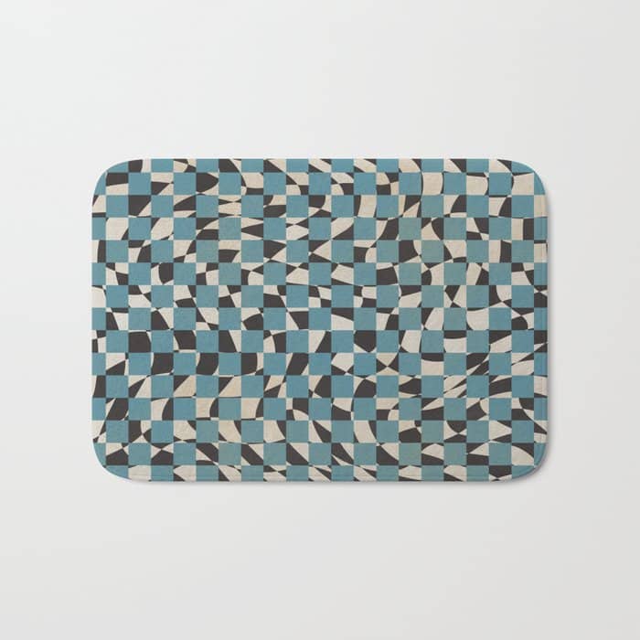 Abstract Checked Blue And Black Bath Mat