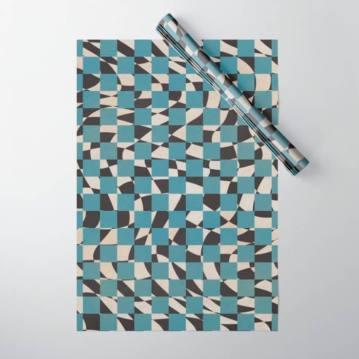 Abstract Checked Blue And Black Wrapping Paper