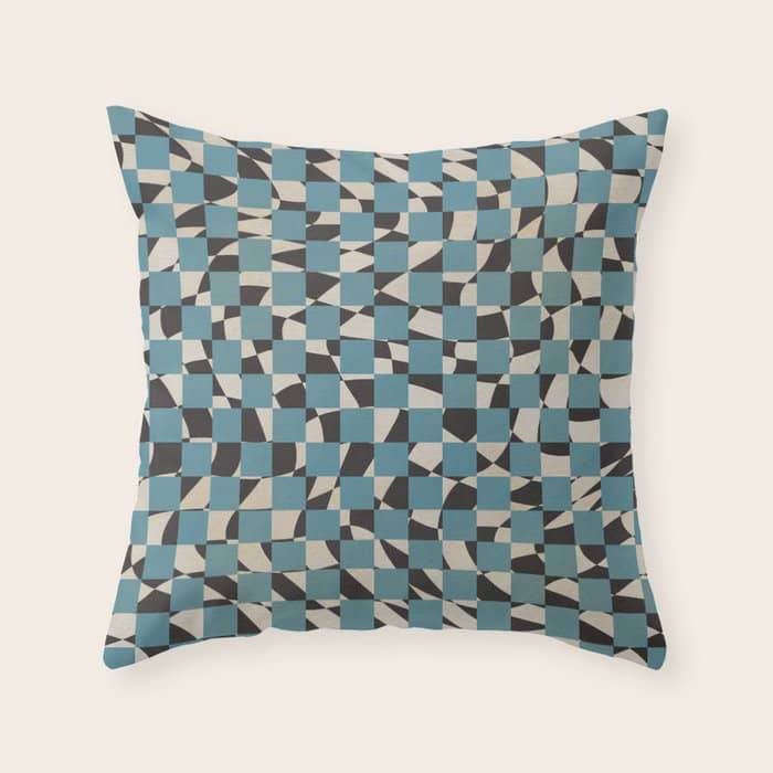 Abstract Checked Blue And Black Throw Pillow