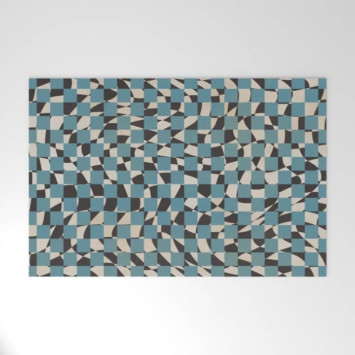 Abstract Checked Blue And Black Welcome Mat