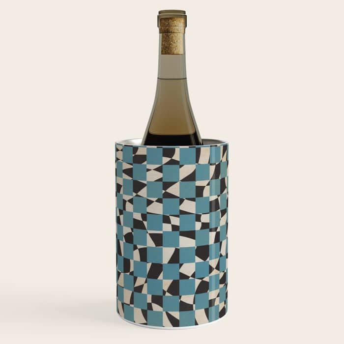 Abstract Checked Blue And Black Wine Chiller