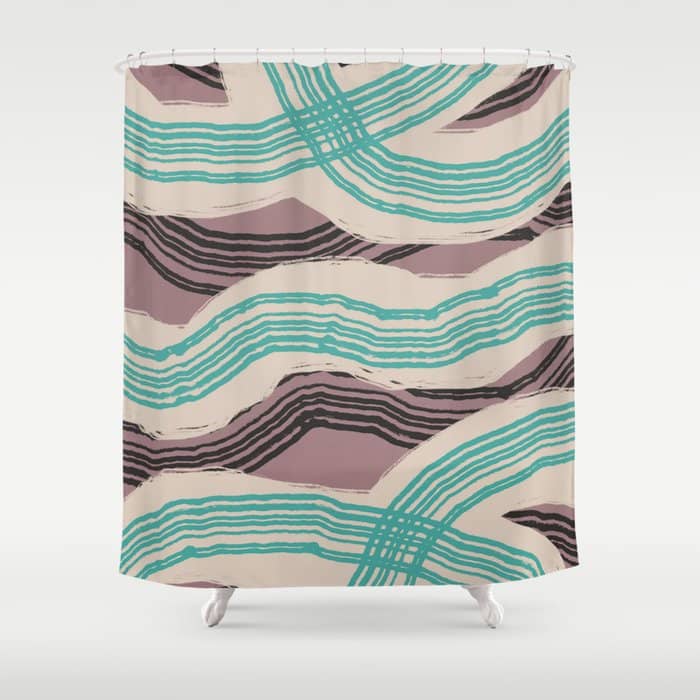 Muted Pink And Green Stripe Pattern Shower Curtain