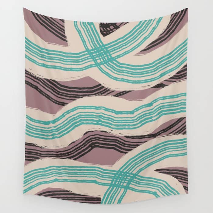 Muted Pink And Green Stripe Pattern Wall Tapestry