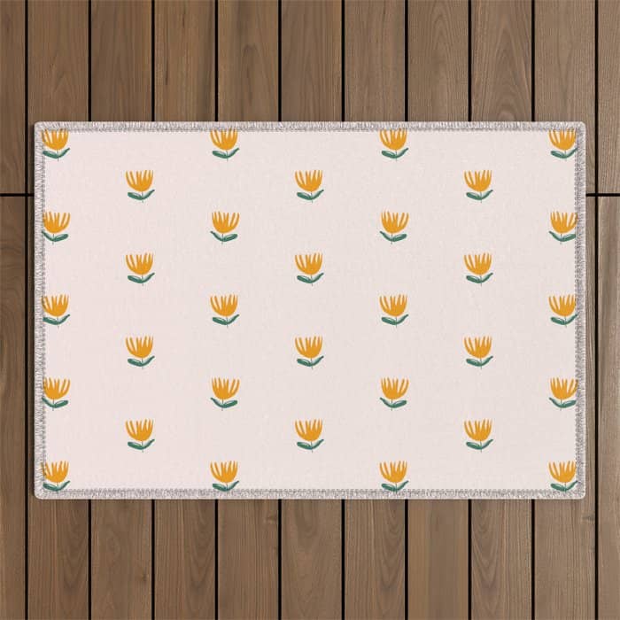 Abstract Yellow Tulip - Pink Background Outdoor Rug