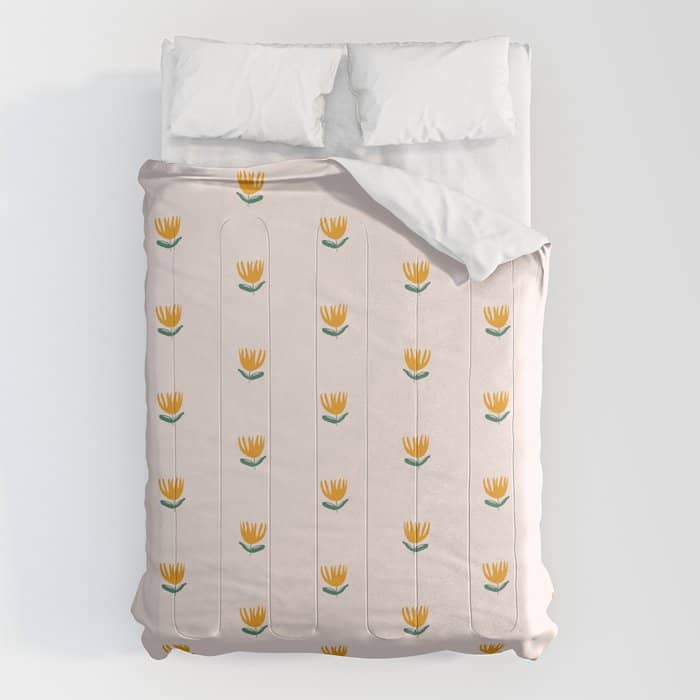 Abstract Yellow Tulip - Pink Background Comforter