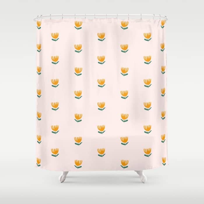 Abstract Yellow Tulip - Pink Background Shower Curtain